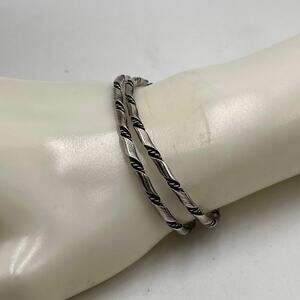 Sterling Silver 925 Vintage Navajo Rope Twist Thin Cuff Bracelet Stacked Set